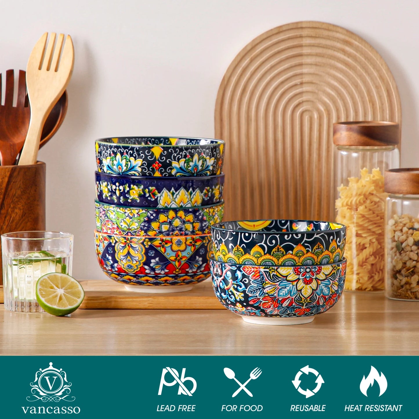 Malacasa Porcelain Cereal Bowls Set Floral Bohemian Style