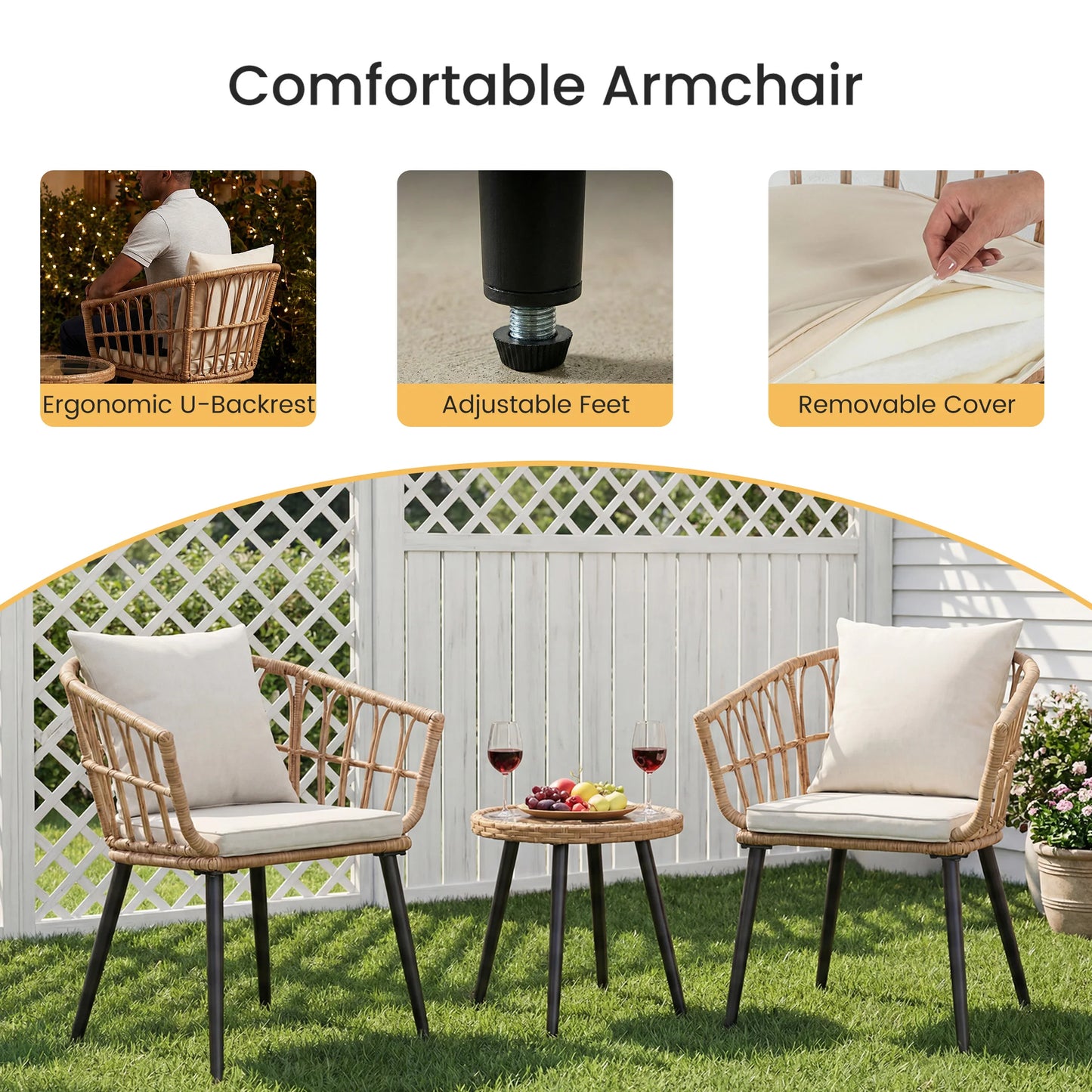 Wicker Patio Outdoor Set With Cushions And Glass Table