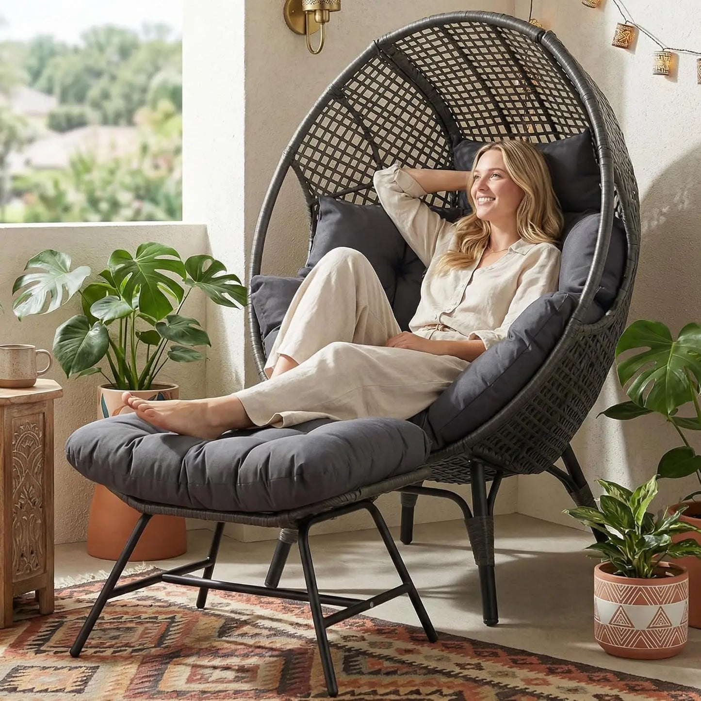 Indoor Outdoor Egg Chair With Ottoman For Patio