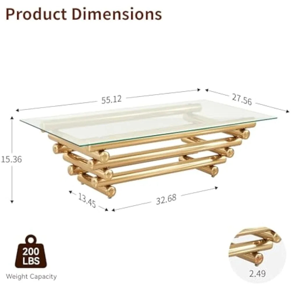Rectangular Tempered Glass Coffee Table With Stainless Steel Legs