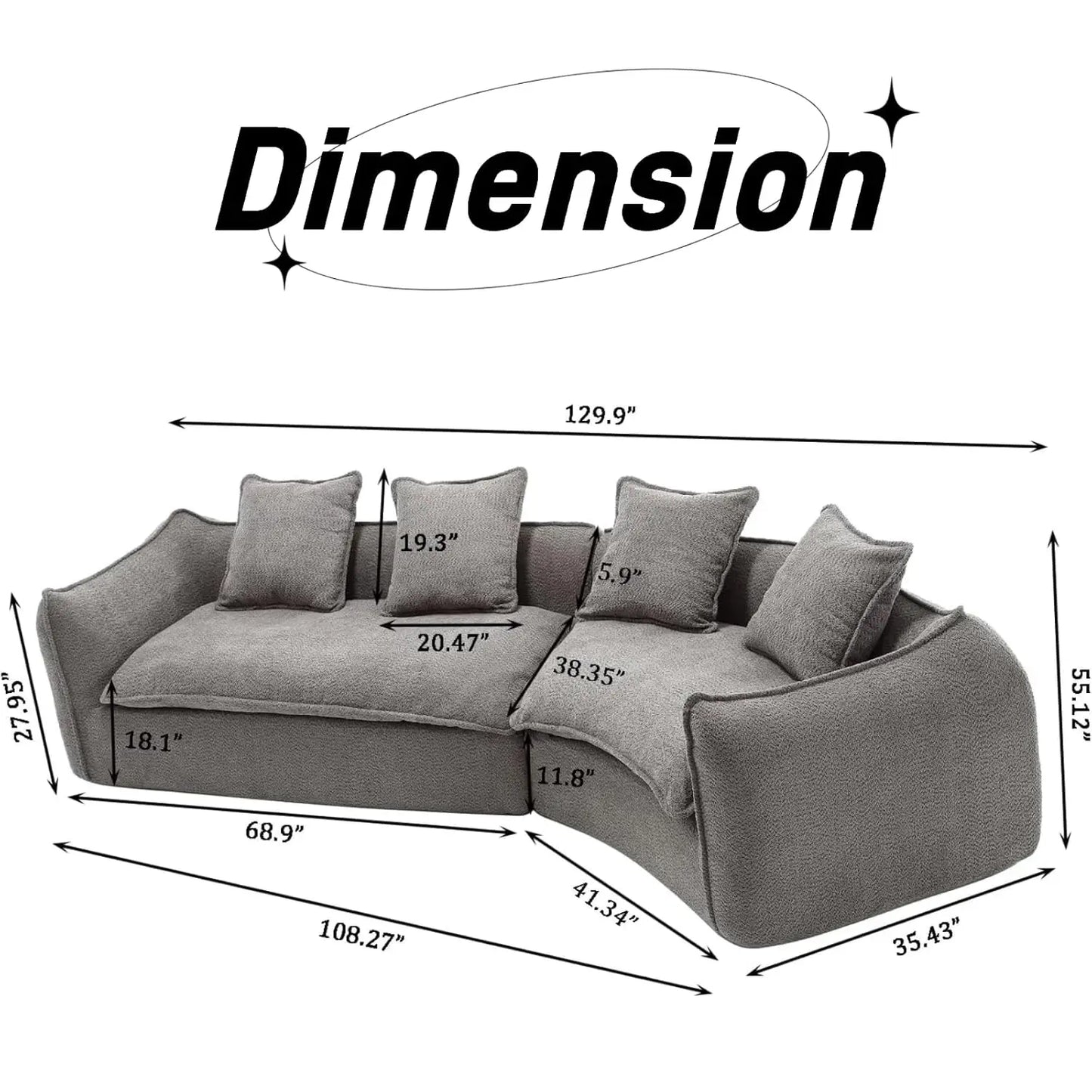 Modular Sectional Sofa Five Seat With Pillows Living Room