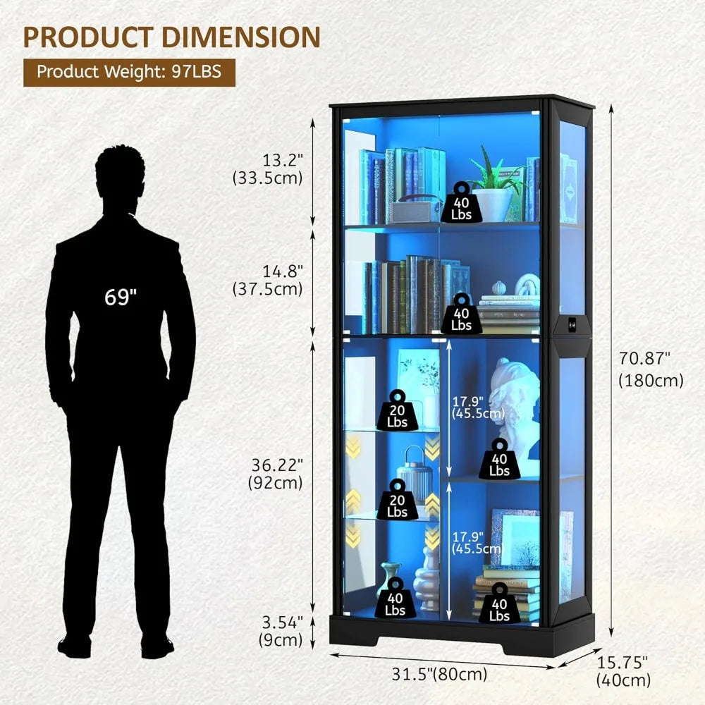XMSJ Glass Display Cabinet With LED Lights And Motion Sensor