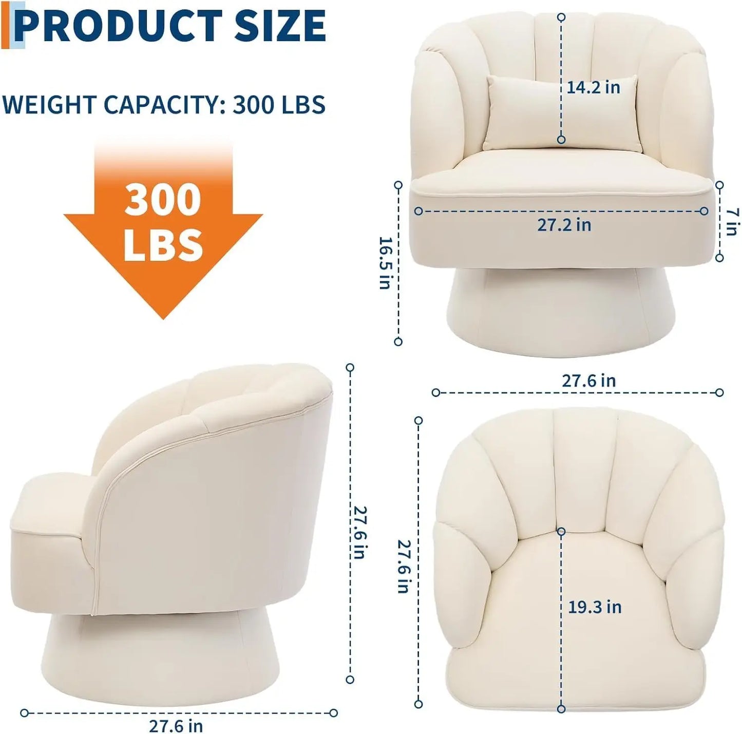 HiMISS Barrel Swivel Accent Chair Upholstered Armchair For Living Room