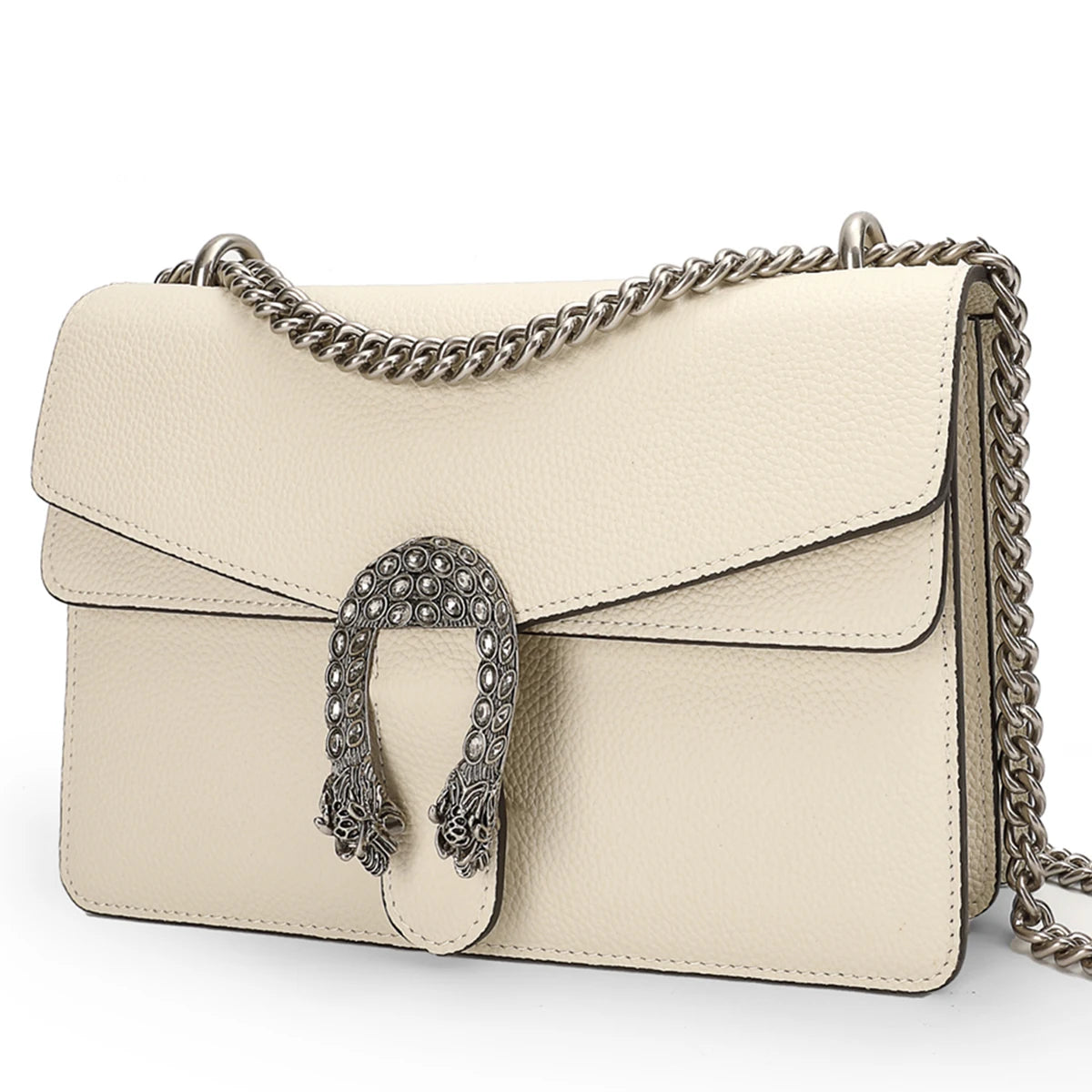 NONECN Genuine Leather Chain Crossbody Bag for Women