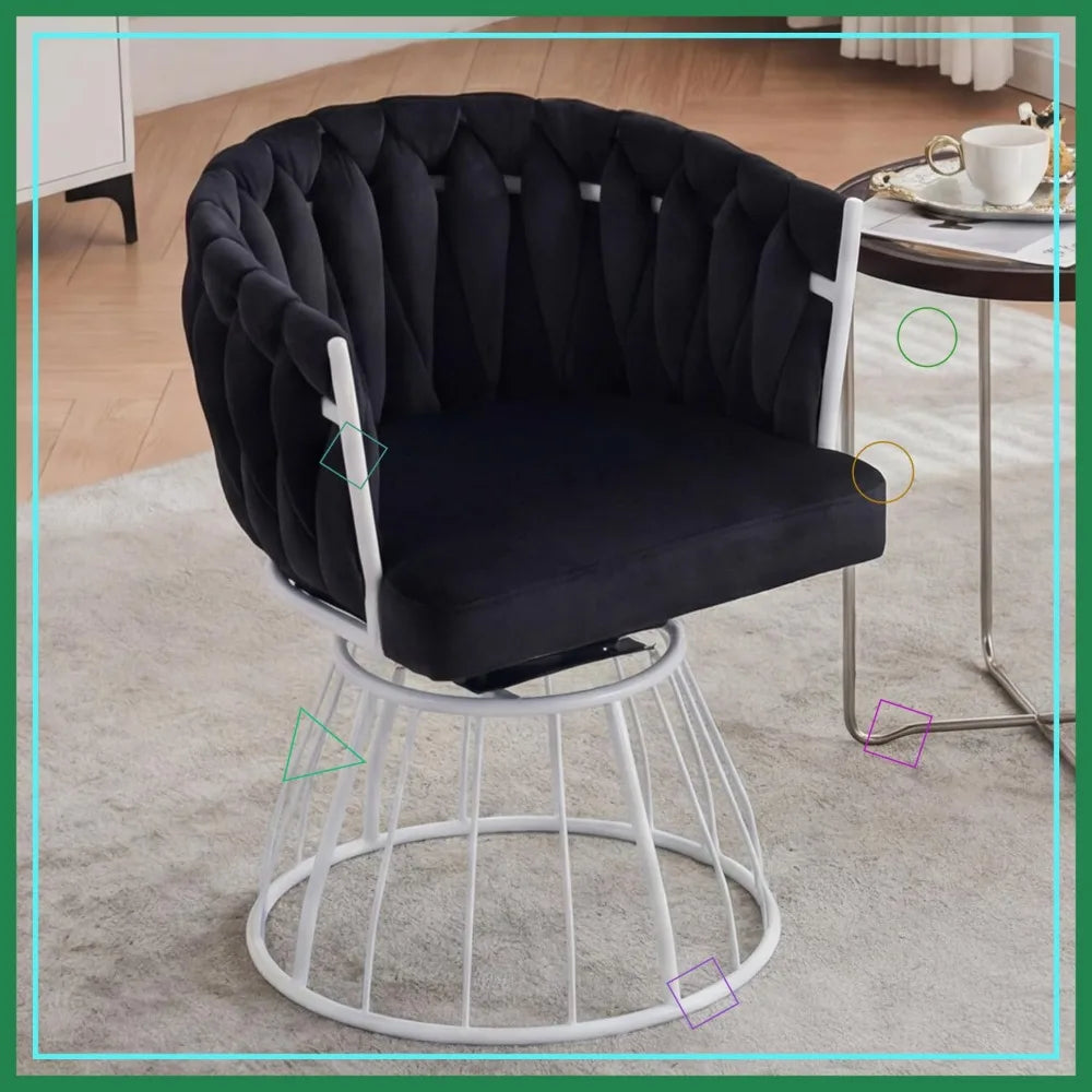 Velour Swivel Accent Chair With Woven Tufted Backrest