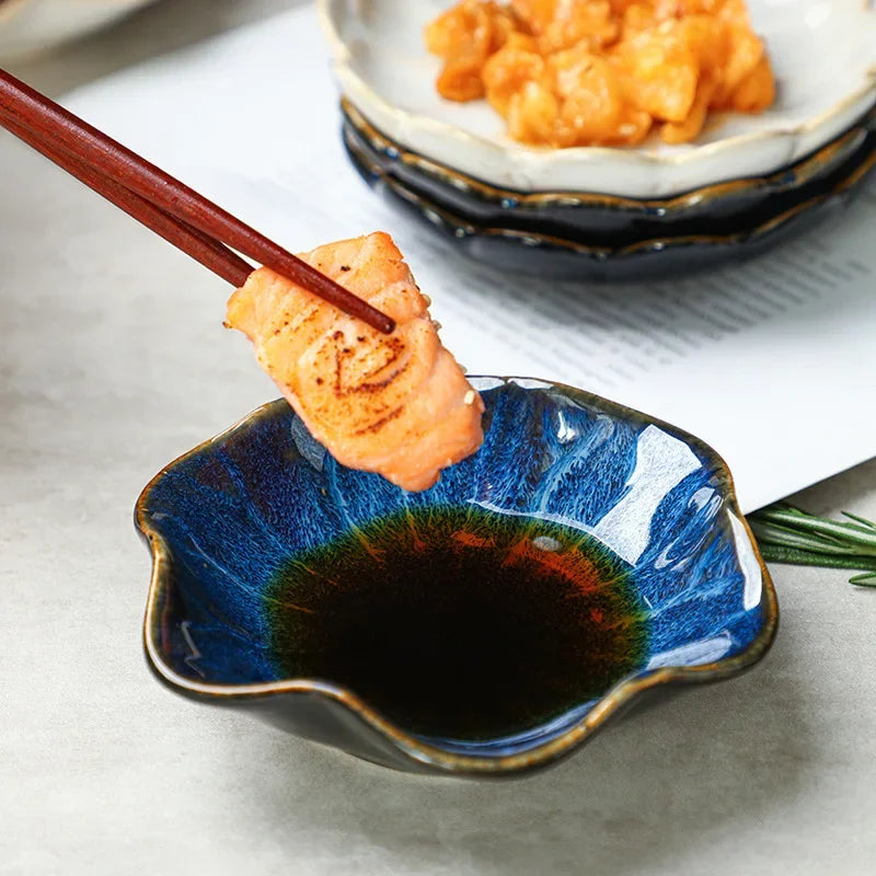 Japanese Ceramic Plate Glazed Kiln Finish Sushi Soy Sauce Dish