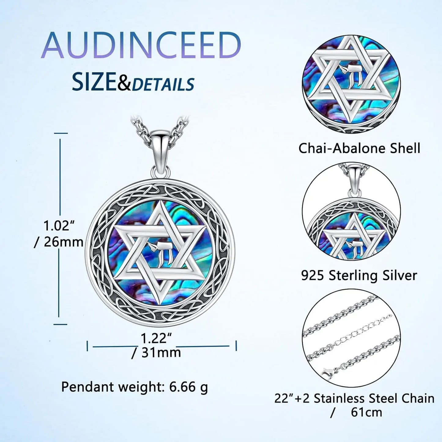 DrinspER Star Of David Necklace 925 Sterling Silver Pendant