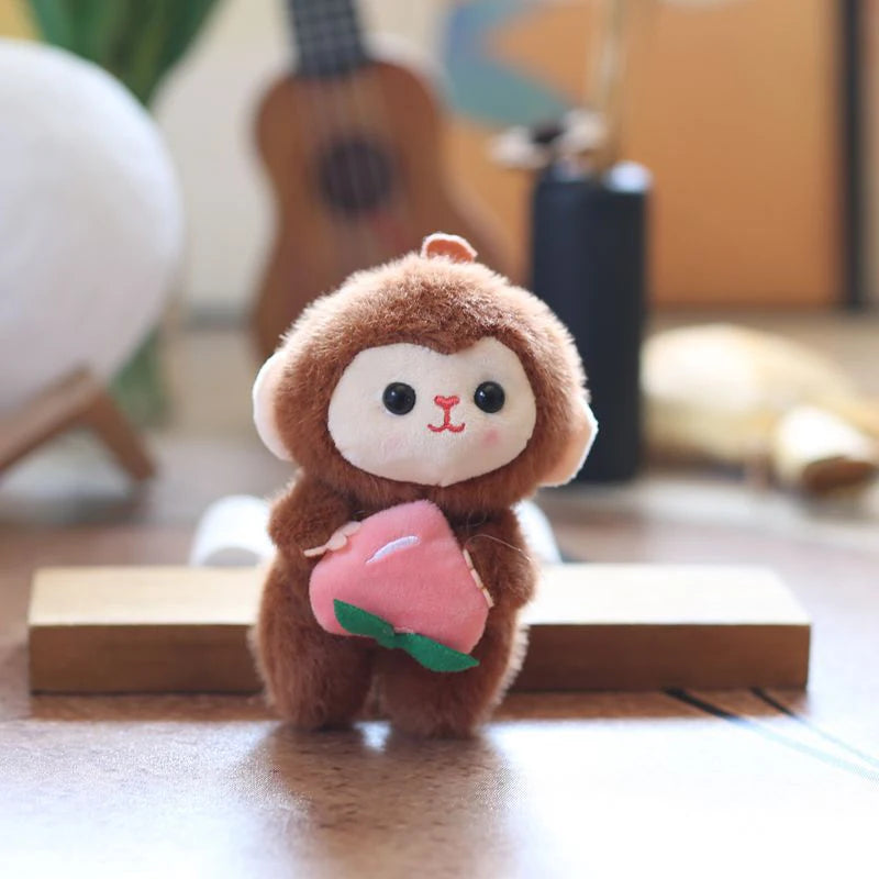 Cartoon Cute Fruit Monkey Plush Toy Keychain Stuffed Animal Doll Keyring Lovely Backpack Pendant Car Key Holder Decoration Gift
