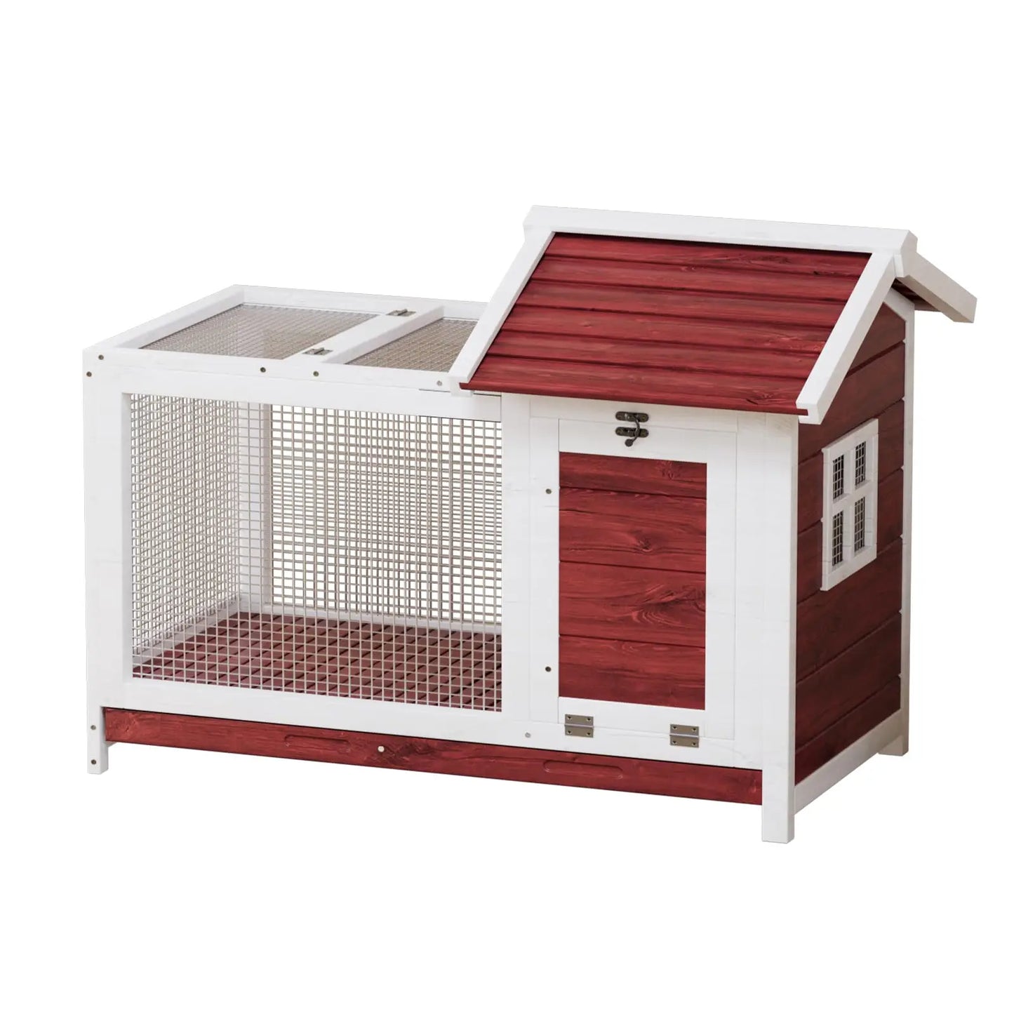 34'' Outdoor Wooden Rabbit Hutch, Large Rabbit Cage with Nesting Box Hen House Poultry Cage with Openable Roof for Small Animals
