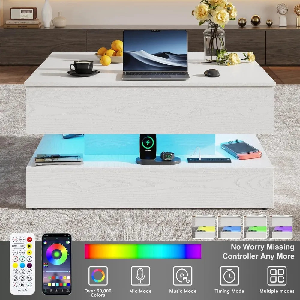 Preferred Modern Square Coffee Table With Lifting Top And Charging