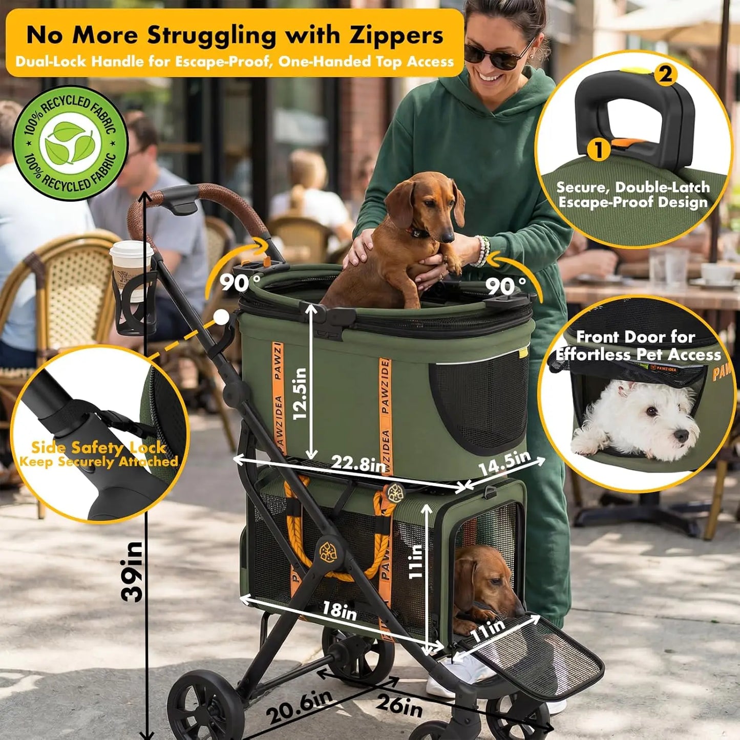Double Pet Stroller With Carriers For Cats And Small Dogs