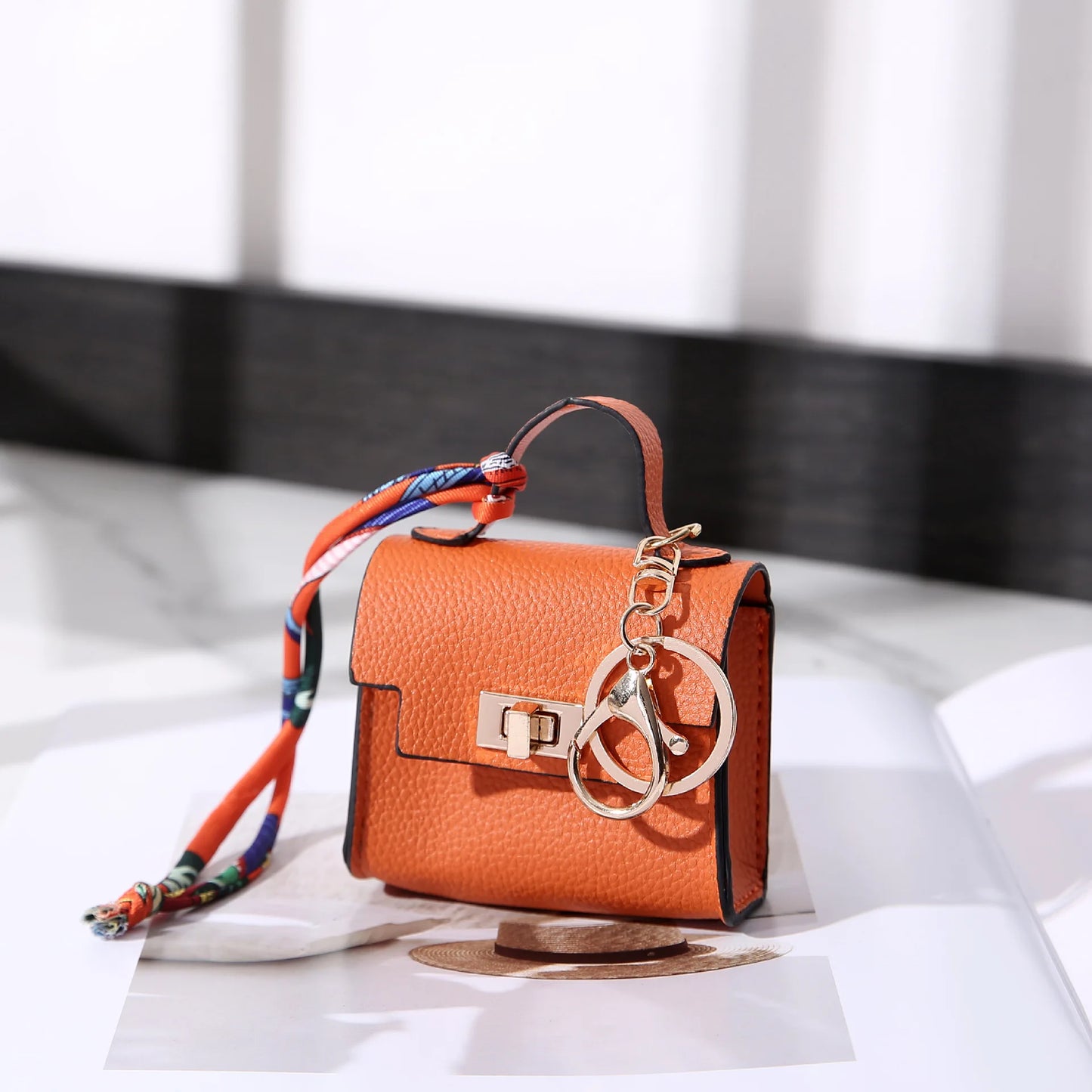 Mini Square Leather Bag Charm Coin Purse Keychain