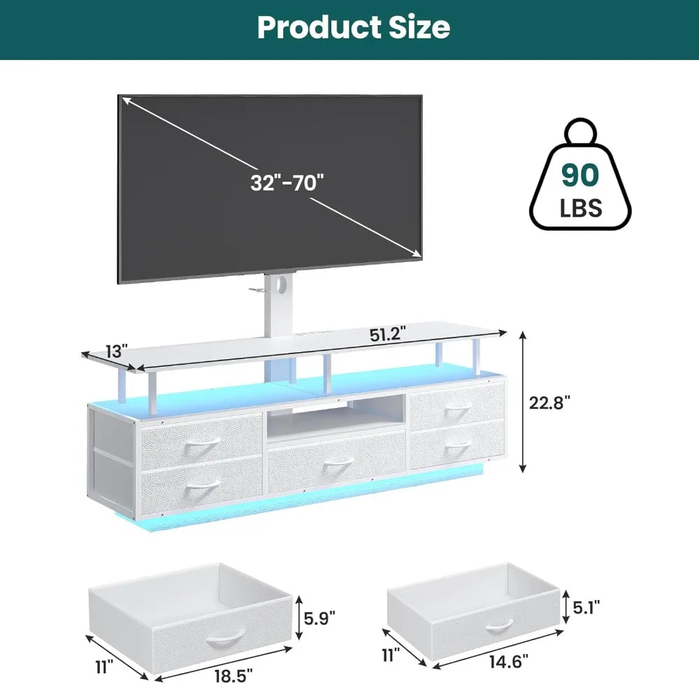 LED TV Stand With Mount And Smart Lighting With Storage