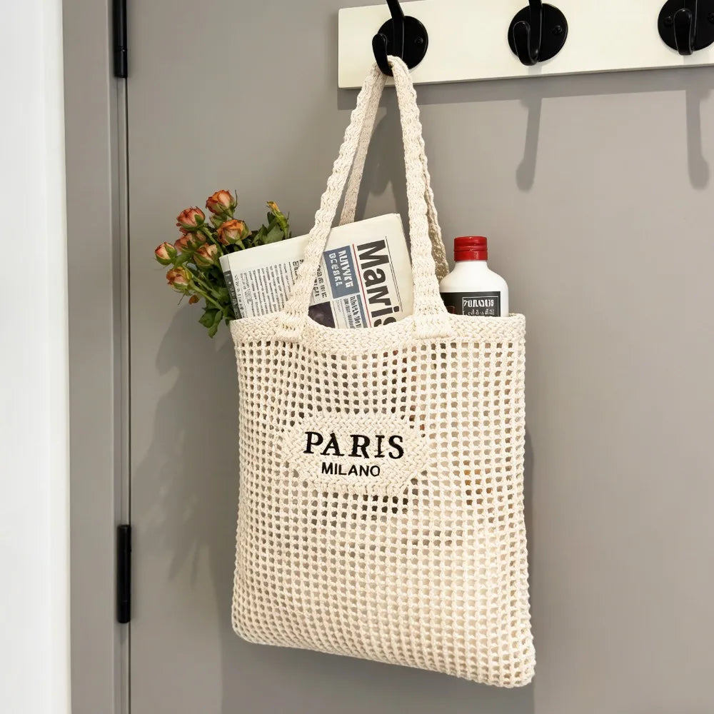 NONECN Crochet Tote Bag For Women Boho Mesh Beach Bag