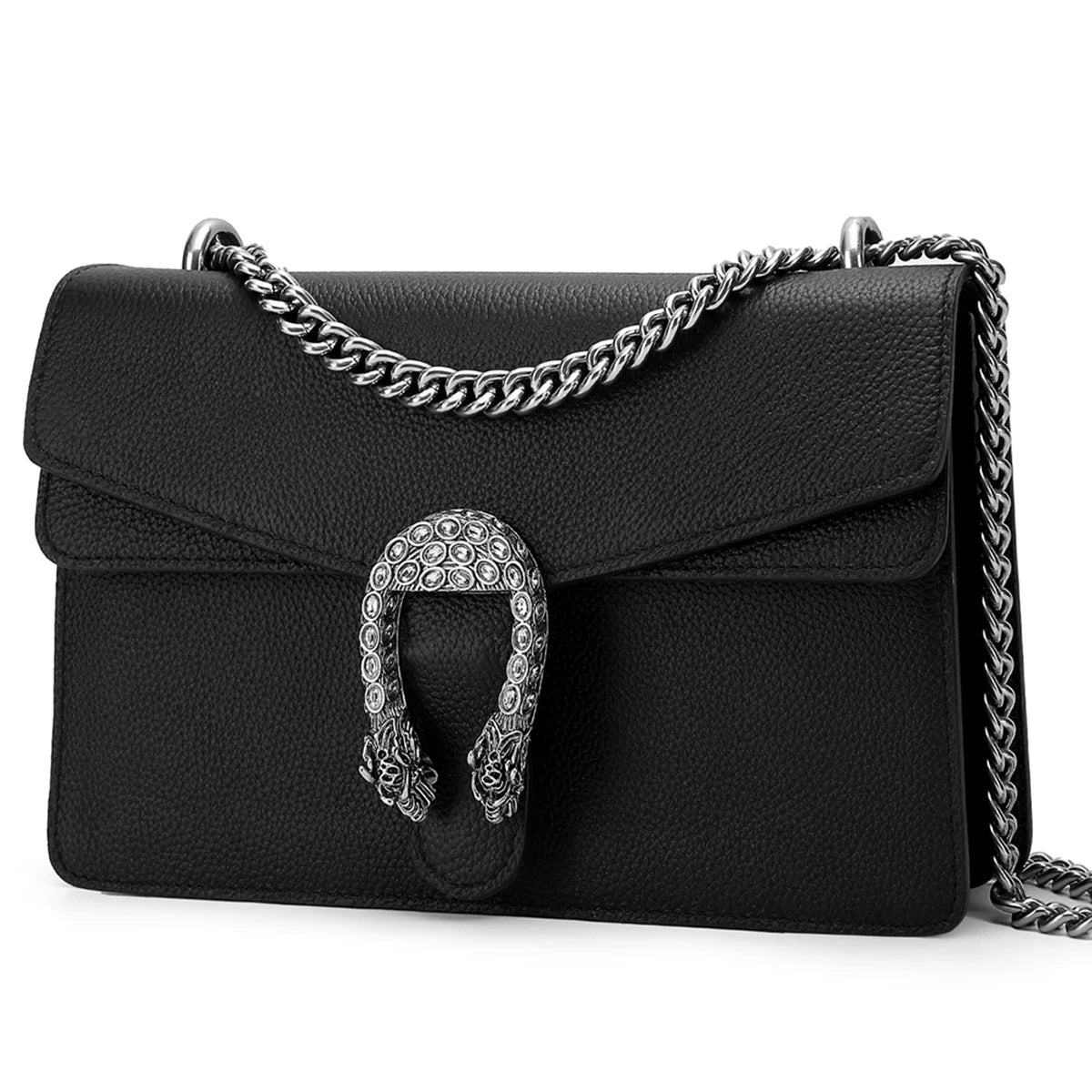 NONECN Genuine Leather Chain Crossbody Bag for Women