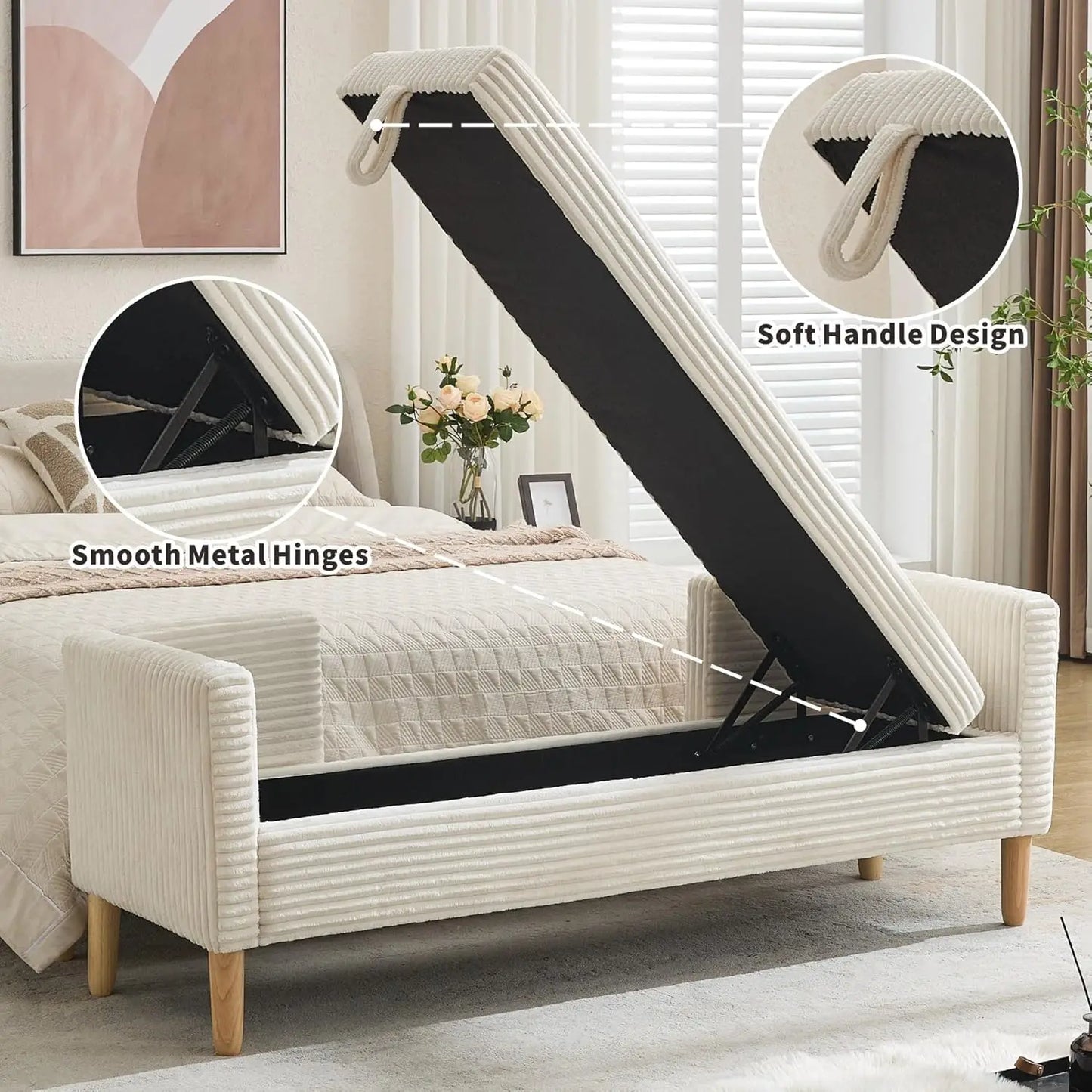 Storage Ottoman Bench With Removable Pillows Upholstered End Of Bed