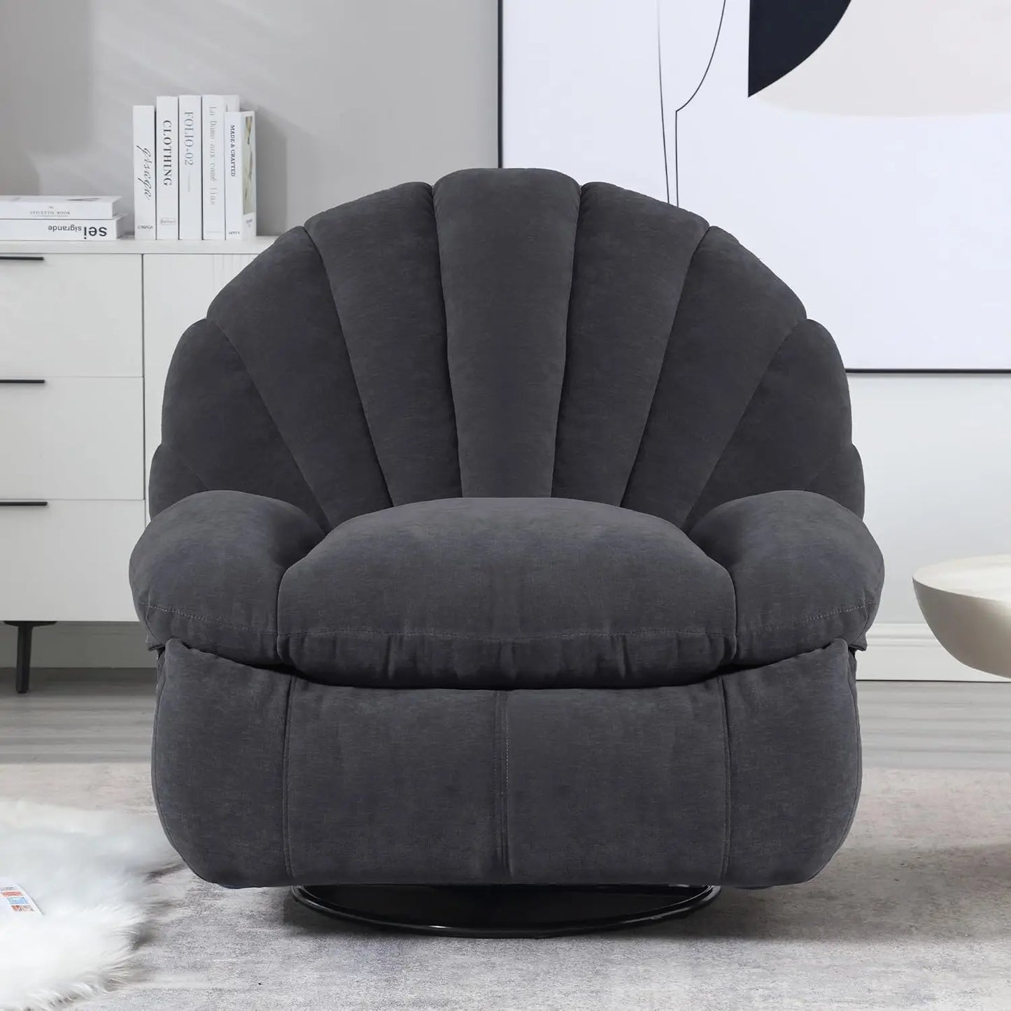 Power Swivel Recliner Chair With Soft Fabric Shell Storage