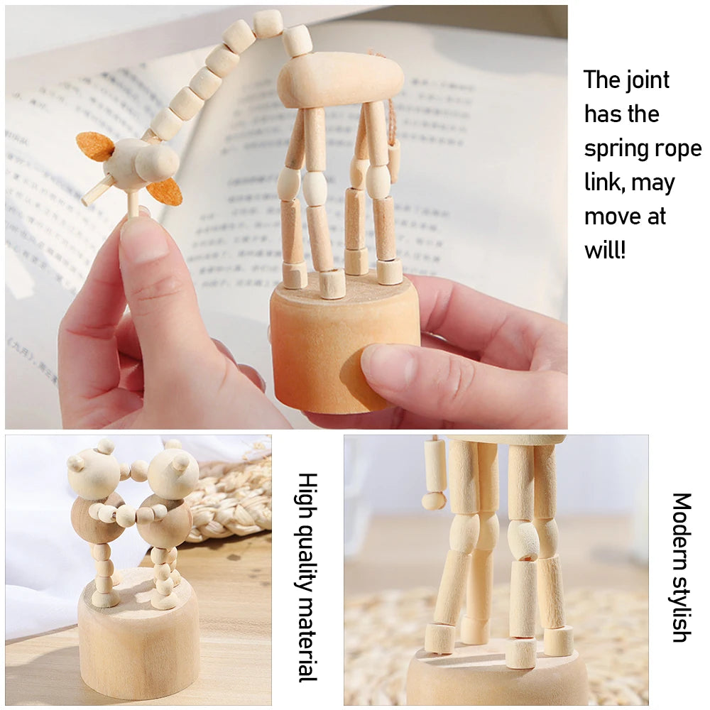 Wooden Animal Ornaments Mini Desktop Puppet Decorations For Home