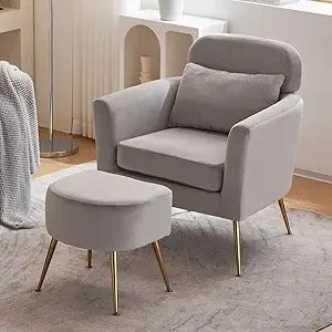Accent Chair and Ottoman Set Upholstered Flannelette Armchair