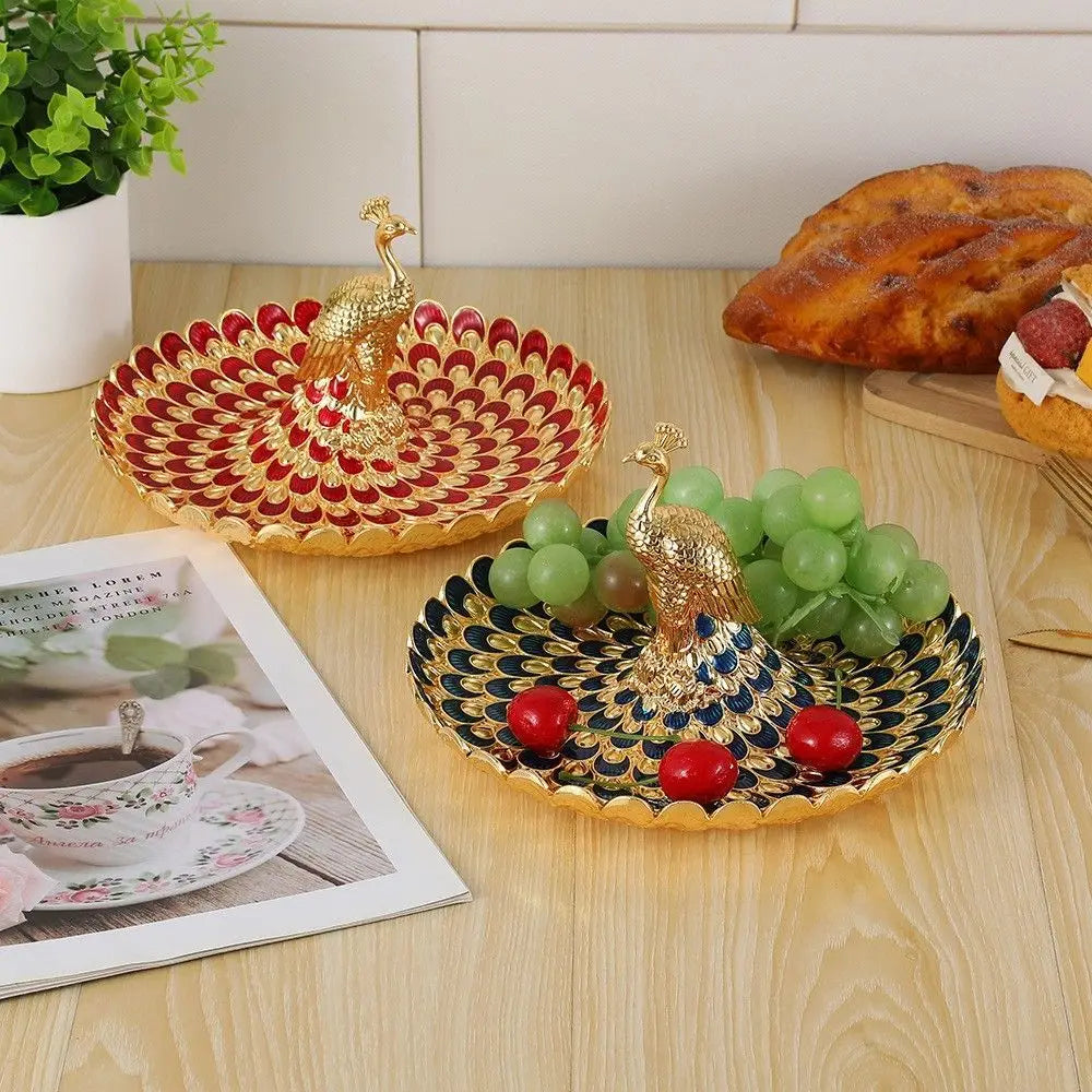 Peacock Motif Fruit Salver for Banquets and Weddings Metal