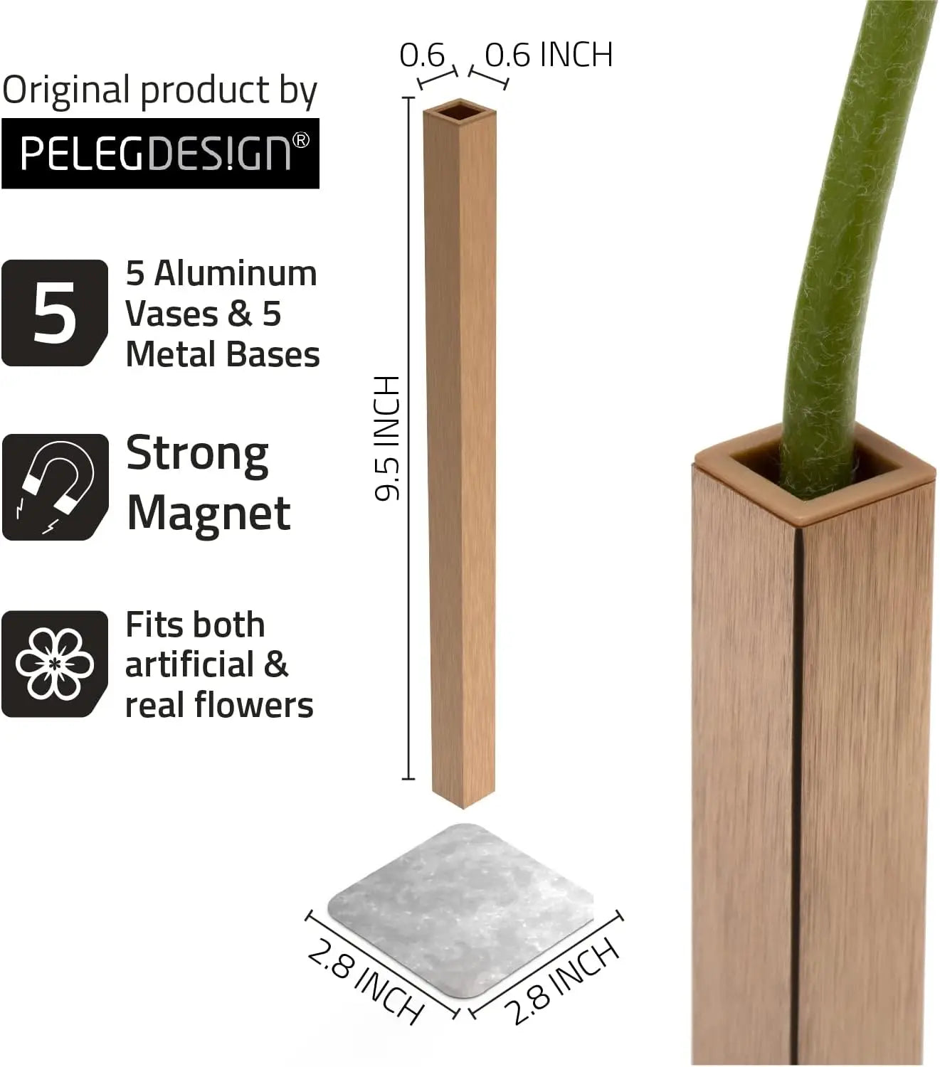 Magnetic Flower Vase Set 5 Aluminum Gold Modern Home Decor
