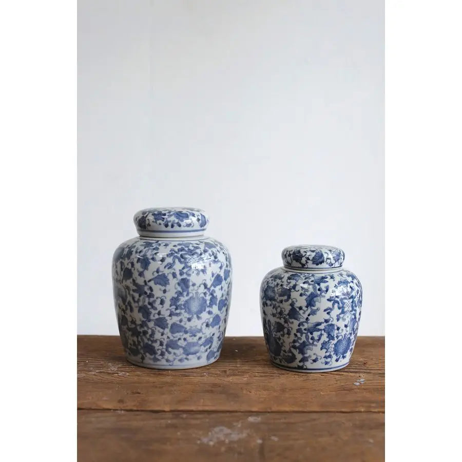 Classic Pattern Ceramic Ginger Jar With Lid Decorative Home Accent