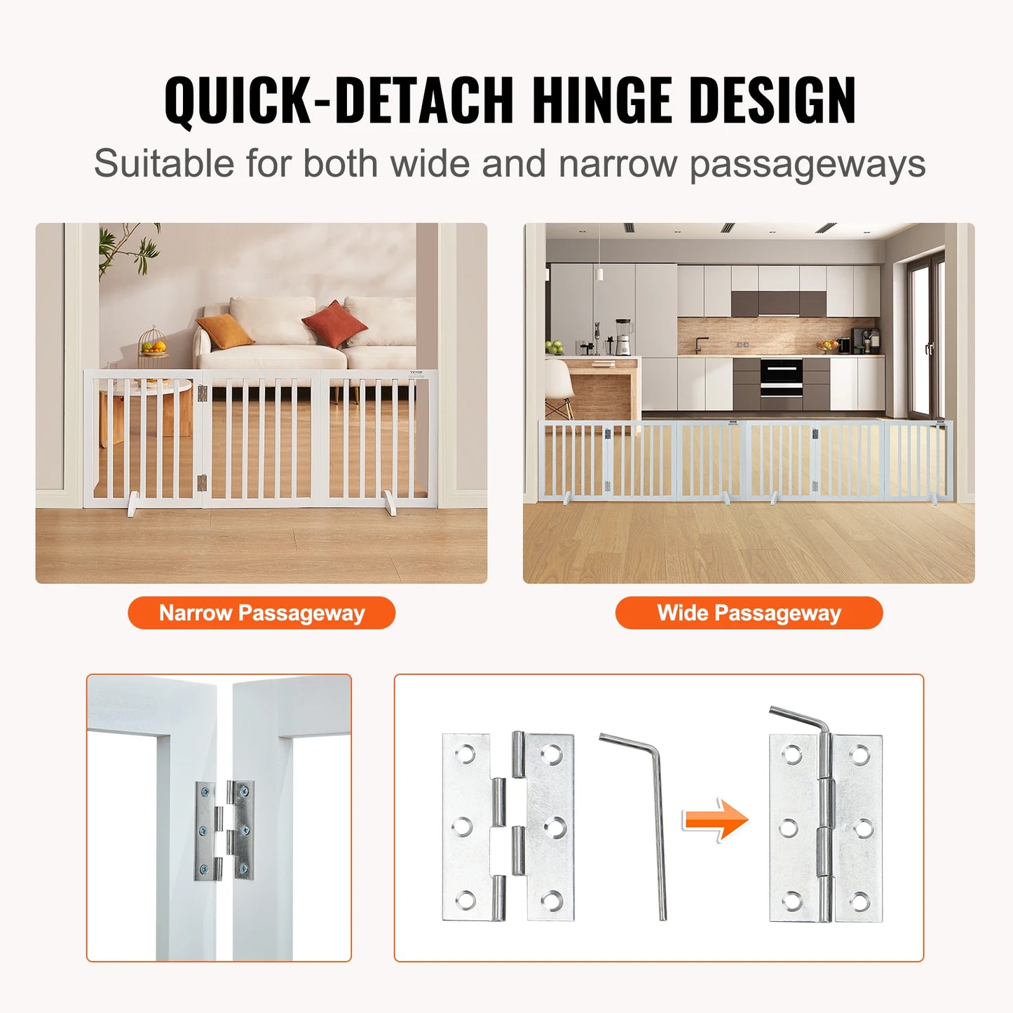 Foldable Free Standing Dog Gate With 3 Panels