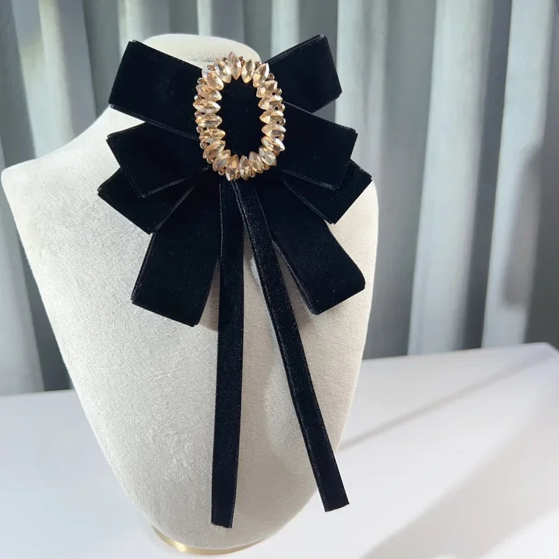 IRemiel Velvet Bow Rhinestone Brooch For Women Wedding Lapel Pin