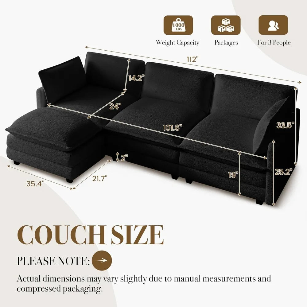 Modular L-Shaped Cloud Sofa With Ottoman Chenille Deluxe