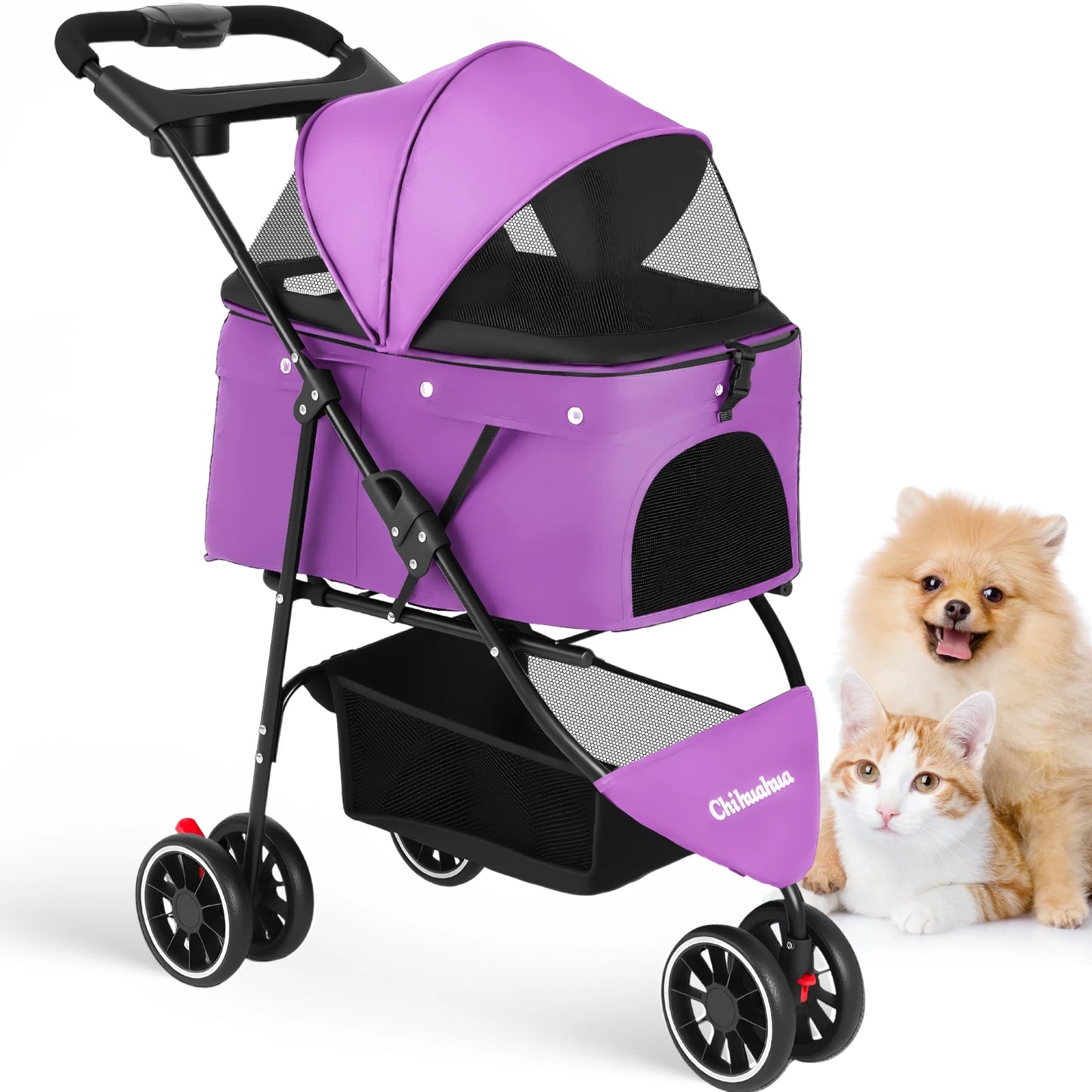 Chihuahua Pet Stroller Three Wheel Foldable Breathable Mesh