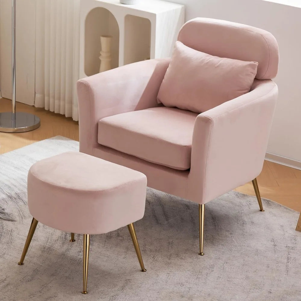 Accent Chair and Ottoman Set Upholstered Flannelette Armchair
