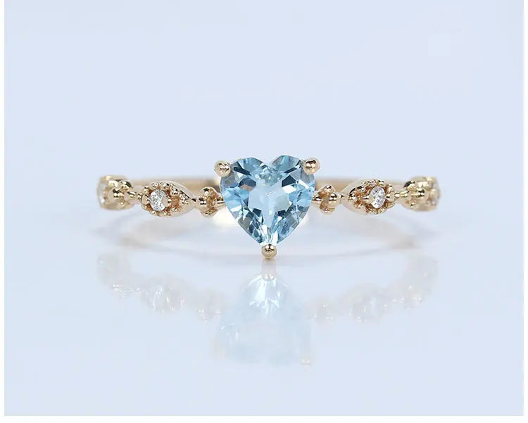 Natural Aquamarine Heart Ring For Women Retro Luxury