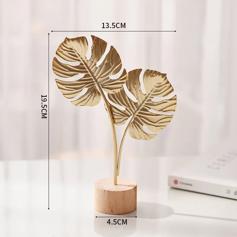 Metal Ginkgo Leaf Figurine For Desktop Decor And Photo Props