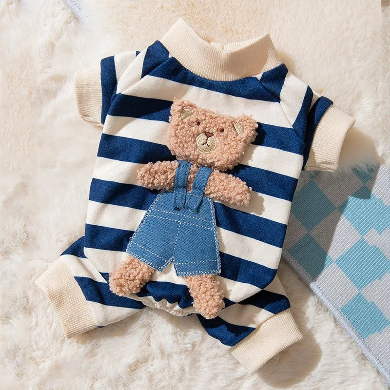 Striped Smile Print Jumpsuit For Small Dogs Autumn Pajamas