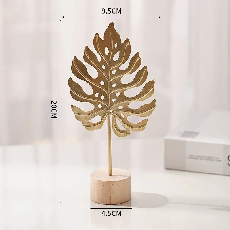 Metal Ginkgo Leaf Figurine For Desktop Decor And Photo Props