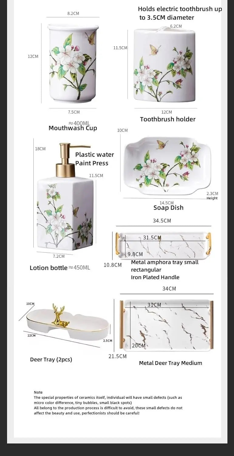 Ceramic Bath Accessory Set Soap Dispenser Cup Holder Tray Organizer
