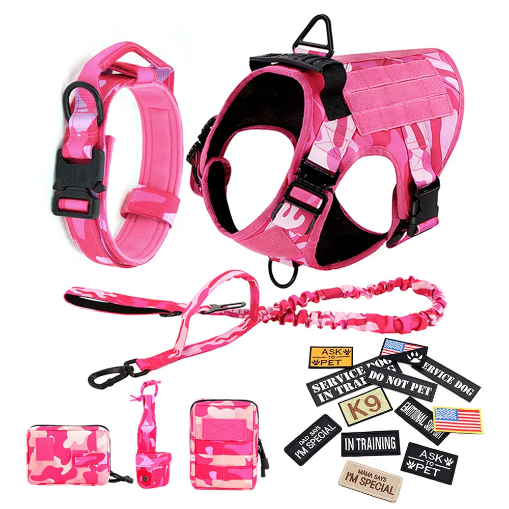 Military Pink Camouflage Dog Harness For Large Medium Dogs Harnesses Leash Adjustable Pet German Shepherd Tactical Training Vest