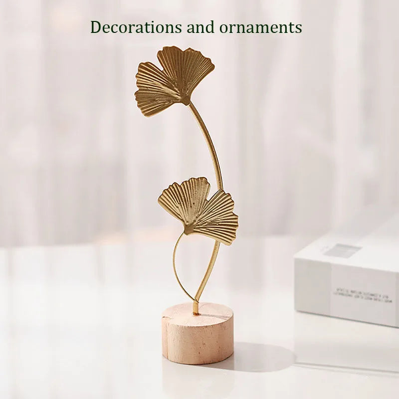 Metal Ginkgo Leaf Figurine For Desktop Decor And Photo Props