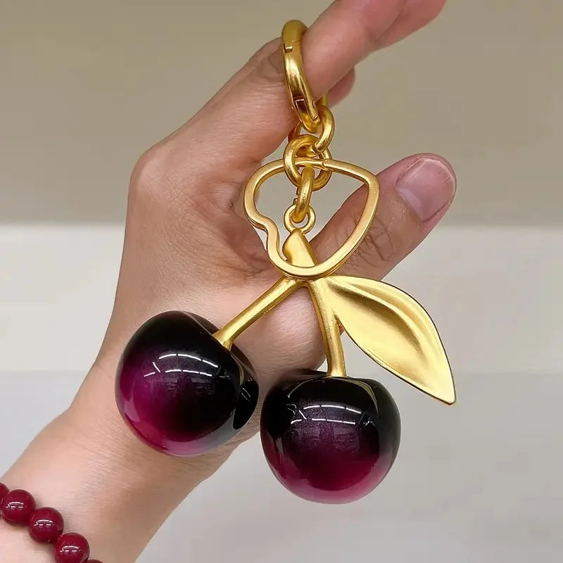 Cherry Resin Keychain Shiny Alloy Fashion Accessory for Women