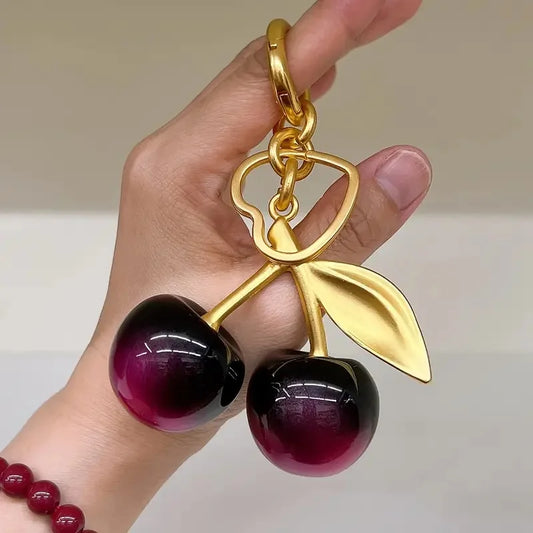 Cherry Resin Keychain Shiny Alloy Fashion Accessory for Women