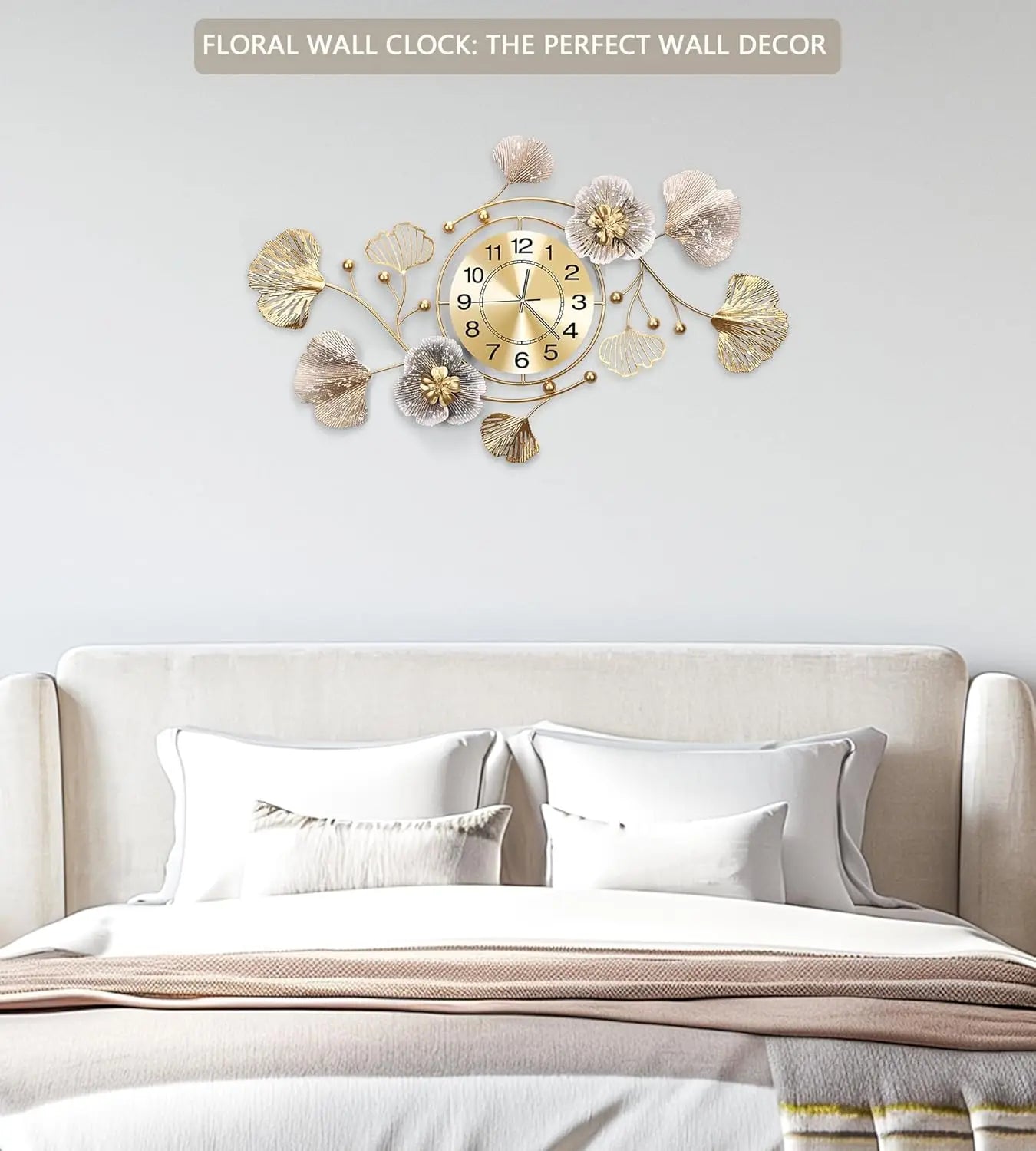 Silent Wall Clock With Retro Ginkgo Leaf Metal Design