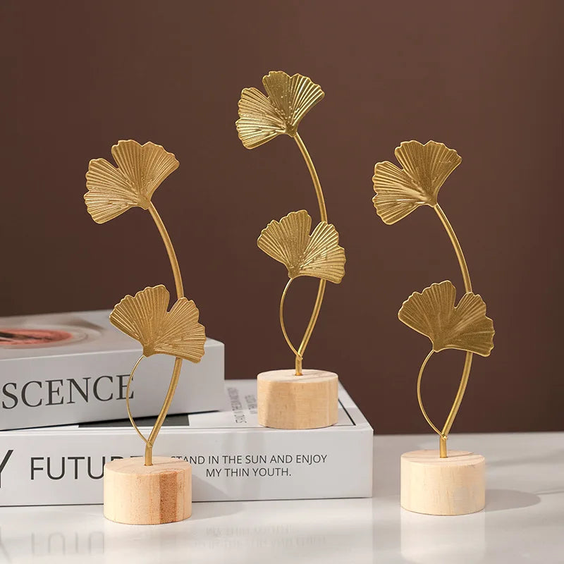 Metal Ginkgo Leaf Figurine For Desktop Decor And Photo Props
