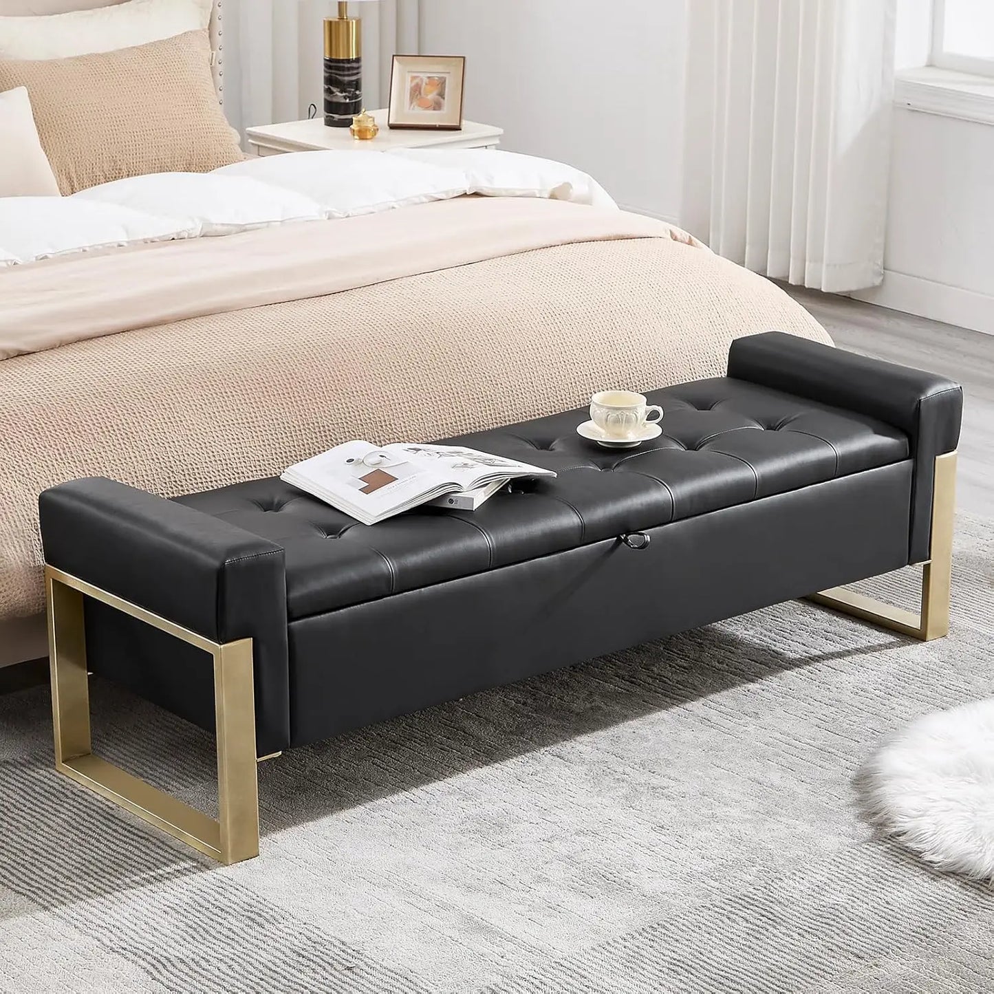 End Of Bed Velvet Tufted Storage Bench, Upholstered Ottoman