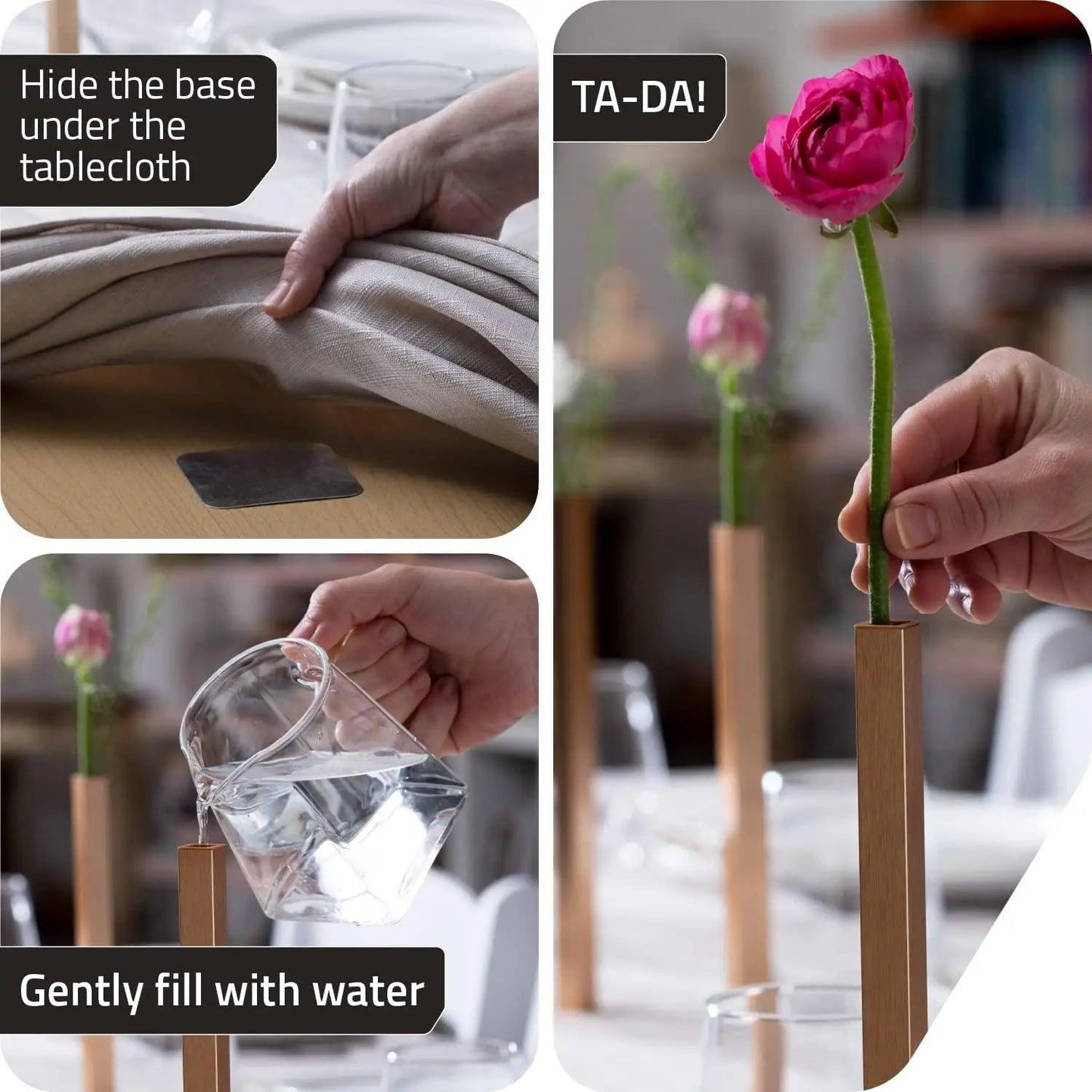 Magnetic Flower Vase Set 5 Aluminum Gold Modern Home Decor