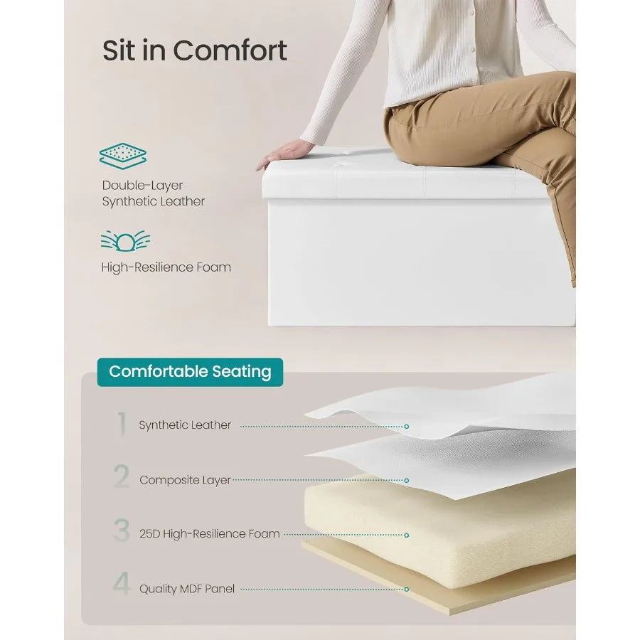 XIUWO Folding Storage Ottoman Bench With Foot Rest
