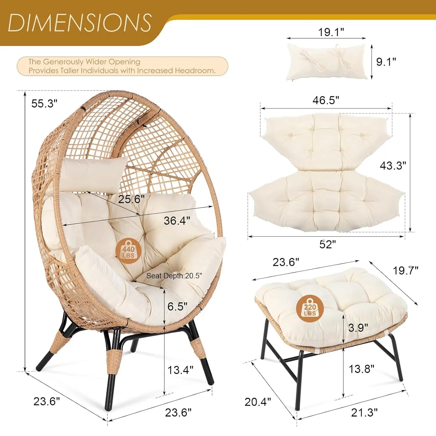 Indoor Outdoor Egg Chair With Ottoman For Patio