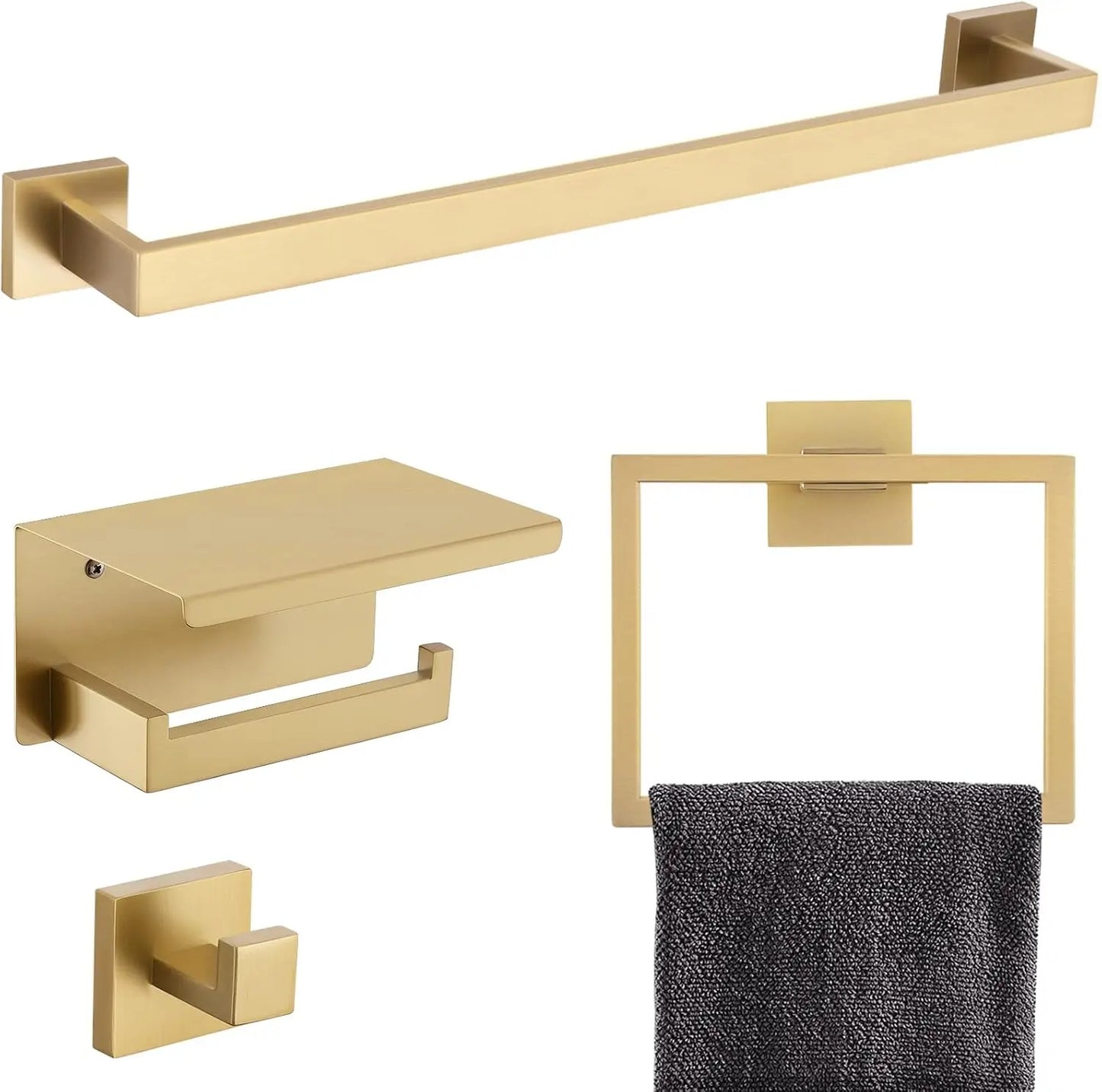 Stainless Steel Hardware Set With Towel Bar And Shelf