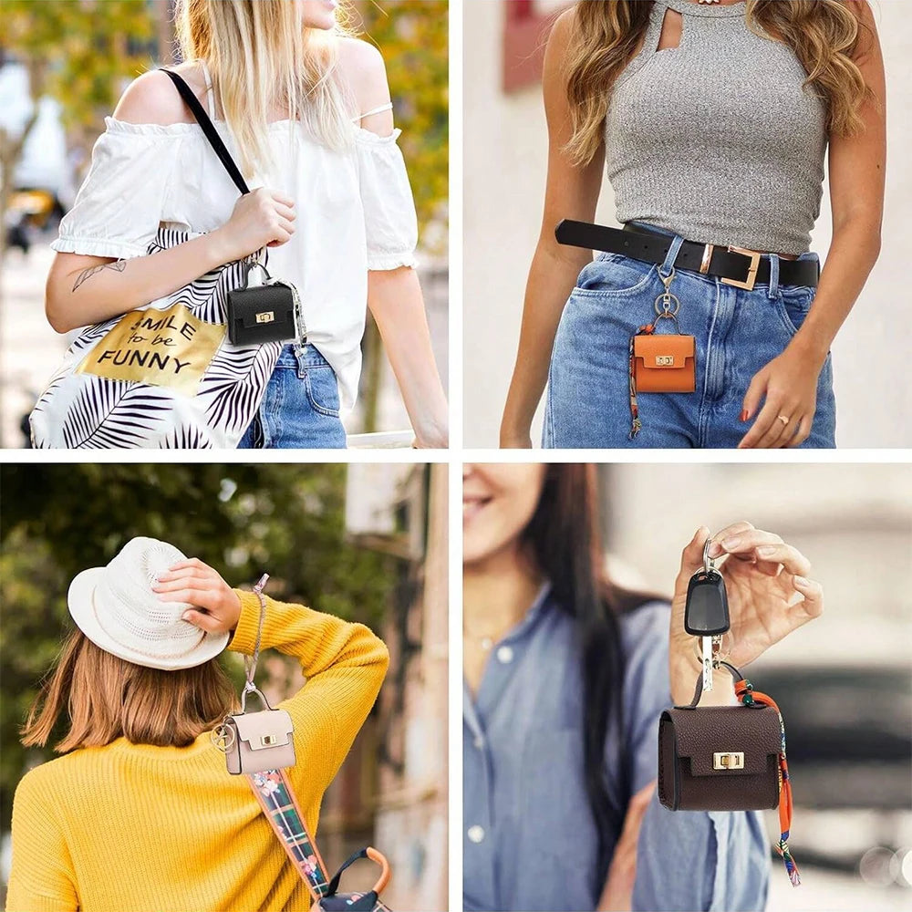 Mini Square Leather Bag Charm Coin Purse Keychain
