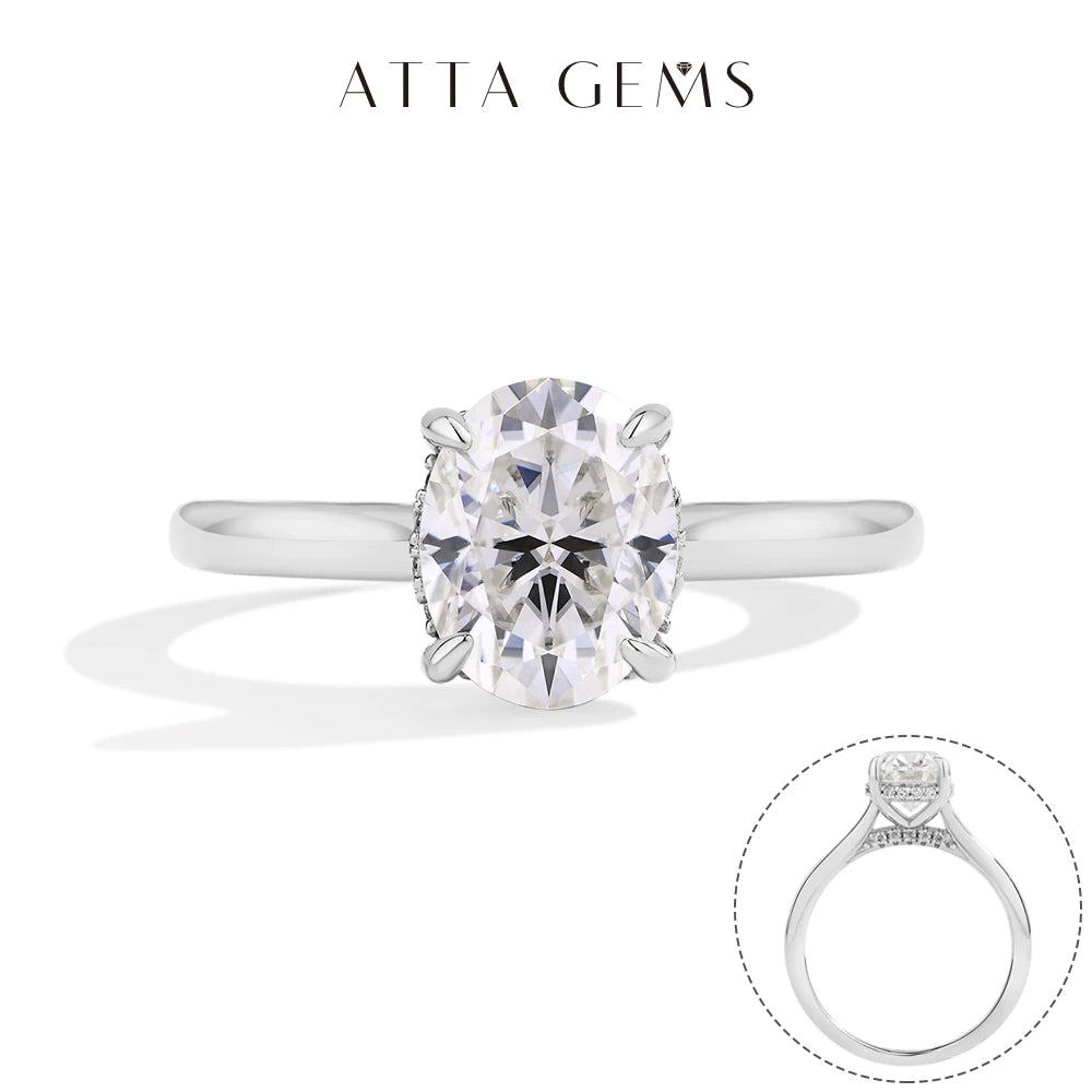 ATTAGEMS Oval Cut 9*7mm 2.0CT DVVS1 Moissanite Rings Women S925 Sterling Silver Wedding Engagement Ring Fine Jewelry Certificate