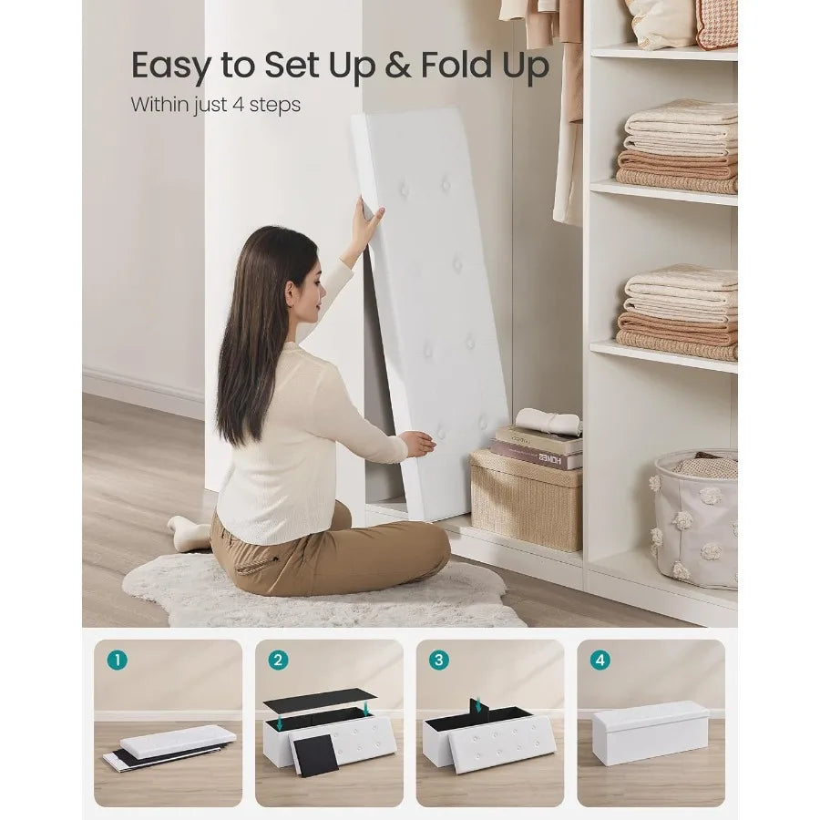 XIUWO Folding Storage Ottoman Bench With Foot Rest